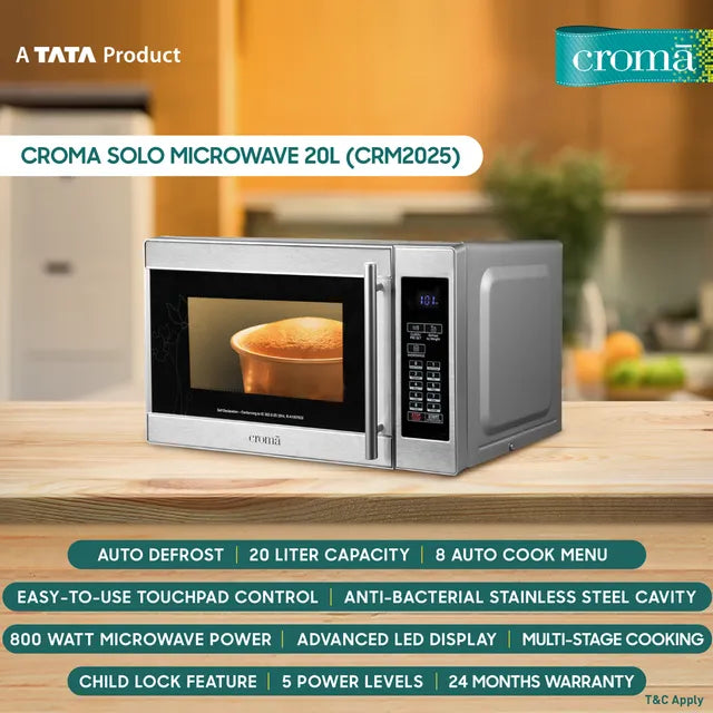 Croma 20L Solo Microwave Oven with Temperature Sensor (Grey) (OPENBOX)