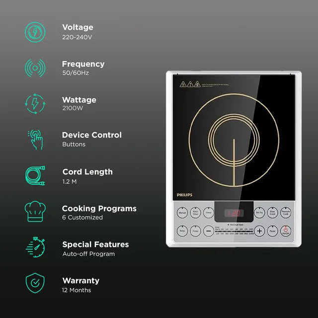 PHILIPS Daily Collection 2100W Induction Cooktop with 8 Power Settings (OPENBOX)