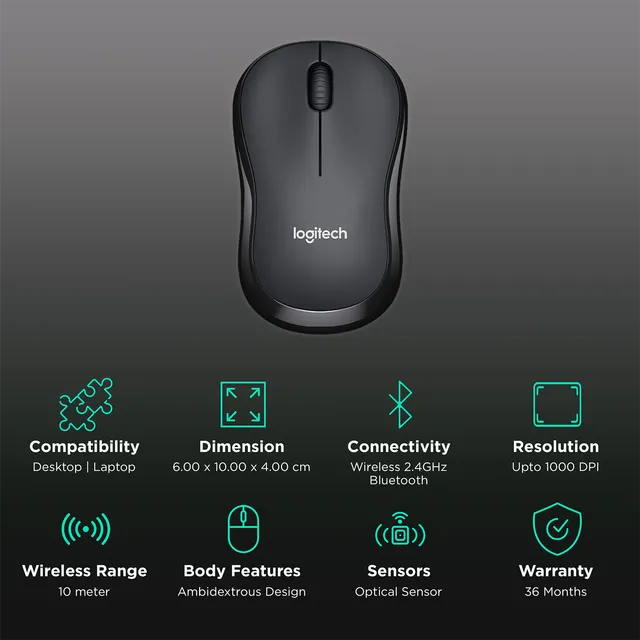 logitech M221 Wireless Optical Mouse with Silent Click Buttons (1000 DPI, Ambidextrous Design, Black) (OPENBOX)