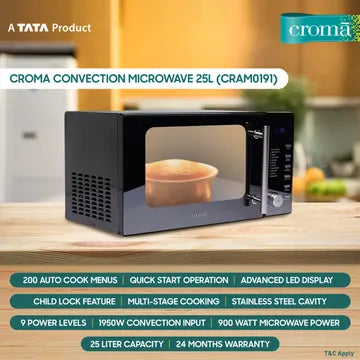 Croma 25L Convection Microwave Oven with LED Display (Black) (OPENBOX)
