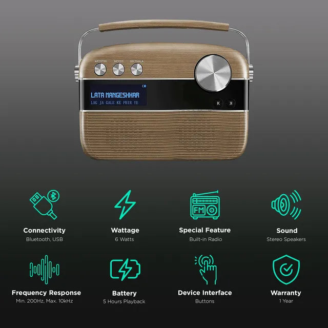 SAREGAMA Carvaan 6W Portable Bluetooth Speaker (5 Hours Playtime, Oakwood Brown)-OPEN BOX