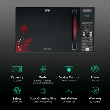 IFB 30FRC2 30L Convection Microwave Oven with 101 Autocook Menus (Black Floral) (OPENBOX)