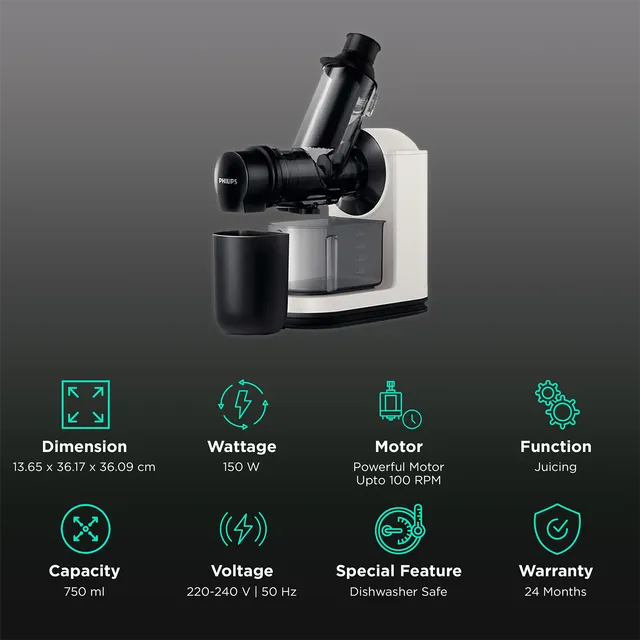 PHILIPS Viva Collection 150 Watt 1 Jar Masticating Juicer (100 RPM, QuickClean Technology) (OPENBOX)