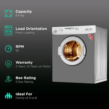 IFB 5.5 kg 5 Star Fully Automatic Front Load Dryer (TURBO DRY EX, Lint Filter, Silver) (OPENBOX)