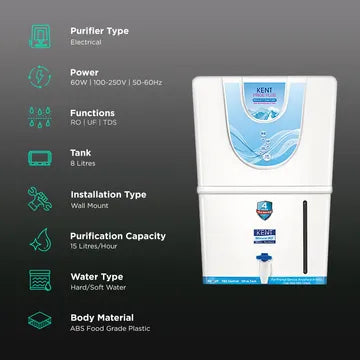 KENT Pride Plus 8L RO + UF + UV-in-tank + TDS Water Purifier with Multiple Purification Process (White) (OPENBOX)