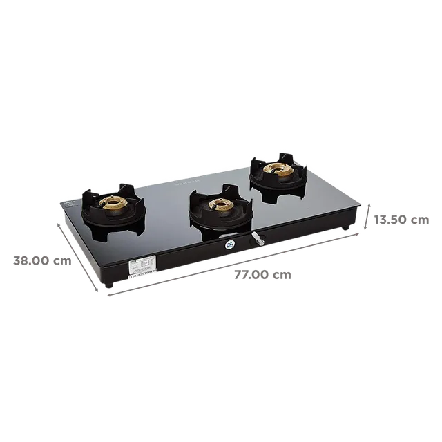 Faber Onyx 3BB BK CI Glass Top 3 Burner Manual Gas Stove (Scratch Resistance, Black) (OPENBOX)