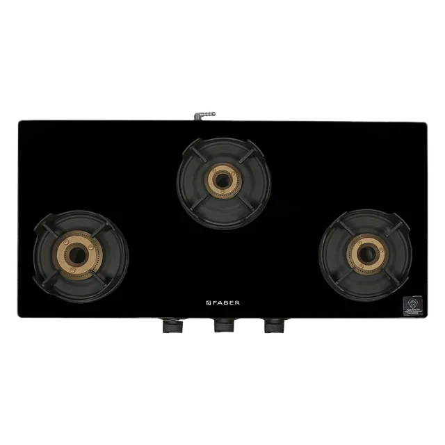 Faber Onyx 3BB BK CI Glass Top 3 Burner Manual Gas Stove (Scratch Resistance, Black) (OPENBOX)