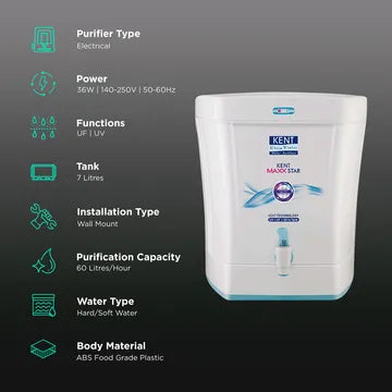 KENT Maxx Star 7L UV + UF Water Purifier with Double Purification Process (White) (OPENBOX)