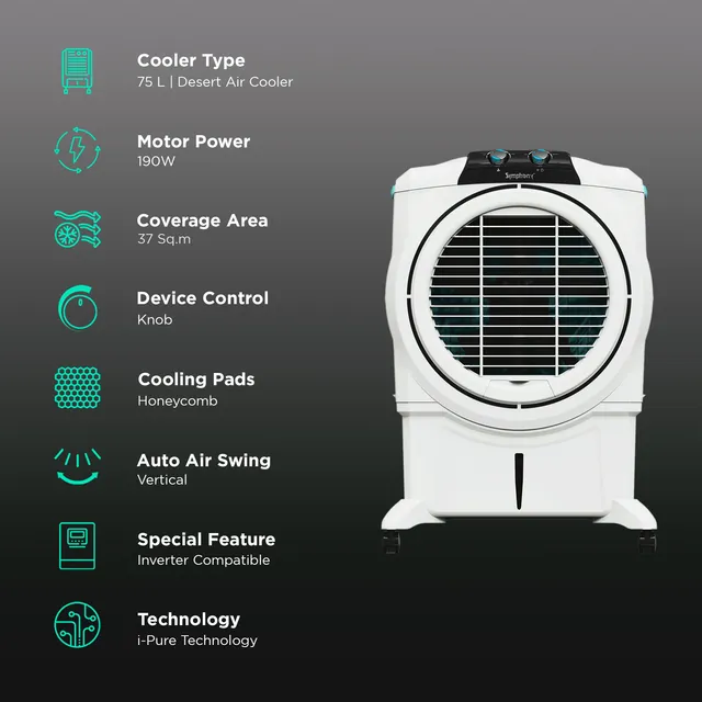 Symphony Sumo 75 XL 75 Litres Desert Air Cooler with i-Pure Technology (Powerful +Air Fan, White) (OPENBOX)