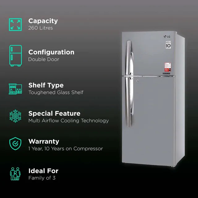 LG 240 Litres 2 Star Frost Free Double Door Convertible Refrigerator with Auto Smart Connect (GL-S292RPZY, Shiny Steel) (OPENBOX)