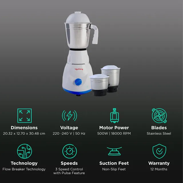Lifelong Maxo 500 Watt 3 Jars Mixer Grinder (OPENBOX)