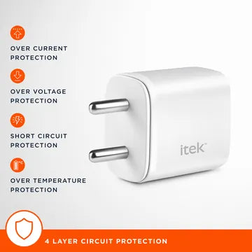 Itek 20W Type A & Type C 2-Port Fast Charger (Short-Circuit Protection, White) (OPENBOX)