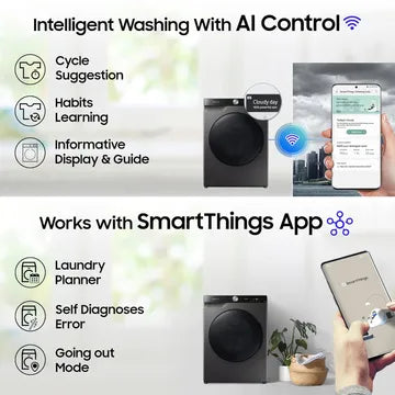 SAMSUNG 10.5/7 kg Inverter Fully Automatic Front Load Washer Dryer (WD10T704DBX/TL, AI Control Display, Inox) (OPENBOX)
