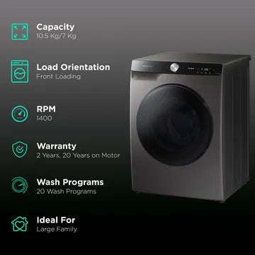 SAMSUNG 10.5/7 kg Inverter Fully Automatic Front Load Washer Dryer (WD10T704DBX/TL, AI Control Display, Inox) (OPENBOX)
