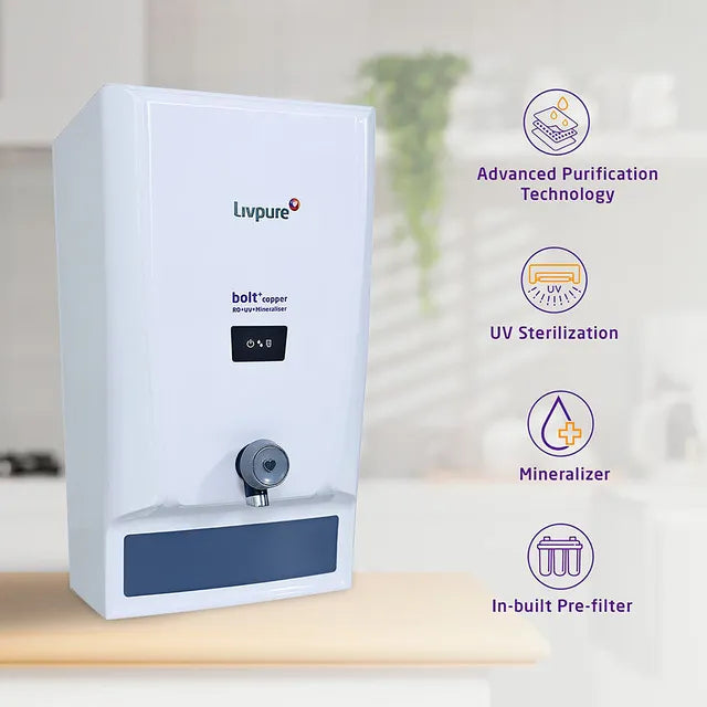 Livpure Bolt Plus 7L RO + UV + Mineraliser Water Purifier with 7 Stage Purification (White/Blue) (OPENBOX)
