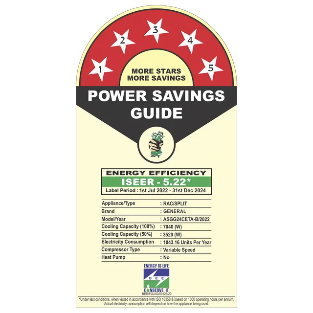 O GENERAL CET Series 2 Ton 5 Star Inverter Split AC (Copper Condenser, PM 2.5 Filter, ASGG24CETAB) (OPENBOX)