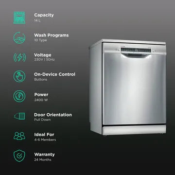 BOSCH Series 6 14 Place Settings Free Standing Dishwasher with Triple Rackmatic System (Silver Inox) (OPENBOX)