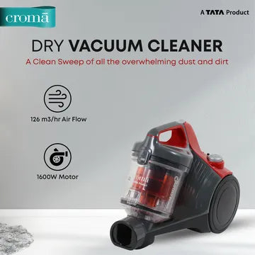 Croma 1200W Dry Vacuum Cleaner with Cyclonic Technology (Noise Free Cleaning, Red) (OPENBOX)