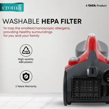 Croma 1200W Dry Vacuum Cleaner with Cyclonic Technology (Noise Free Cleaning, Red) (OPENBOX)