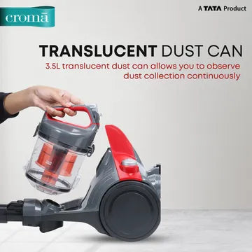 Croma 1200W Dry Vacuum Cleaner with Cyclonic Technology (Noise Free Cleaning, Red) (OPENBOX)