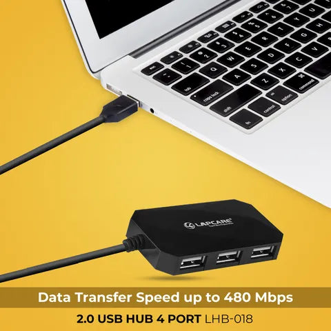 LAPCARE 4-in-1 USB 2.0 Type A to USB 2.0 Type A USB Hub (Over-Current Protection, Black) (OPENBOX)