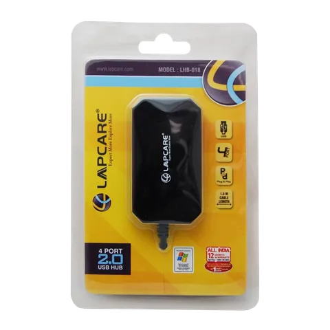 LAPCARE 4-in-1 USB 2.0 Type A to USB 2.0 Type A USB Hub (Over-Current Protection, Black) (OPENBOX)
