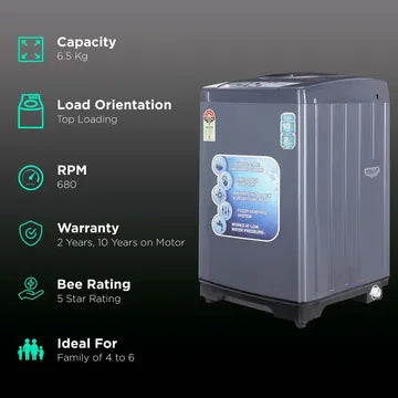 Croma 6.5 kg 5 Star Fully Automatic Top Load Washing Machine (CRLWMD701STL65, Fuzzy Control, Grey) (OPENBOX)