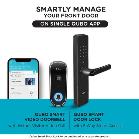 Qubo Wireless Video Door Bell (Person Detection, HCD01, Black) (OPENBOX)