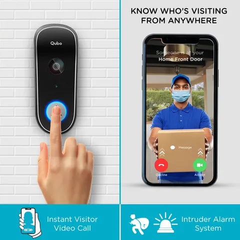 Qubo Wireless Video Door Bell (Person Detection, HCD01, Black) (OPENBOX)