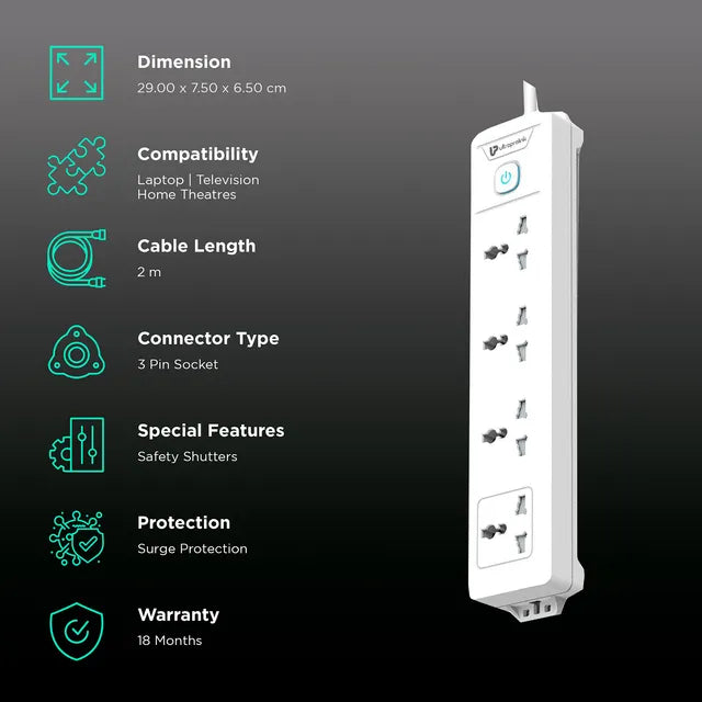 ULTRAPROLINK Surge Shield 10000 Amps 4 Sockets Surge Protector (2 Meters, Fire Retardant Material, UM1047, White) (OPENBOX)