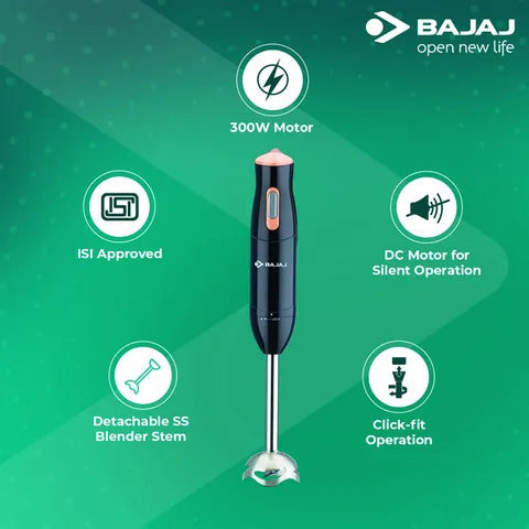 BAJAJ 300 Watt Hand Blender (Silent DC Motor, Black) (OPENBOX)