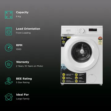 Croma 6 kg 5 Star Fully Automatic Front Load Washing Machine (CRLWFL0605W7901, In-built Heater, White) (OPENBOX)
