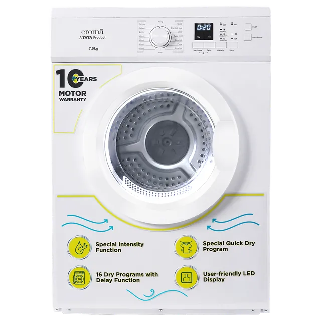 Croma 7 kg Fully Automatic Front Load Dryer (Fixed Frequency Motor, White) (OPENBOX)
