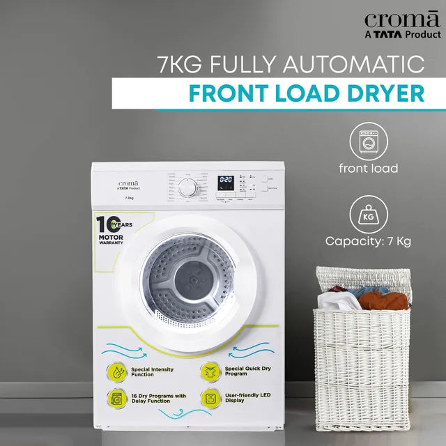 Croma 7 kg Fully Automatic Front Load Dryer (Fixed Frequency Motor, White) (OPENBOX)