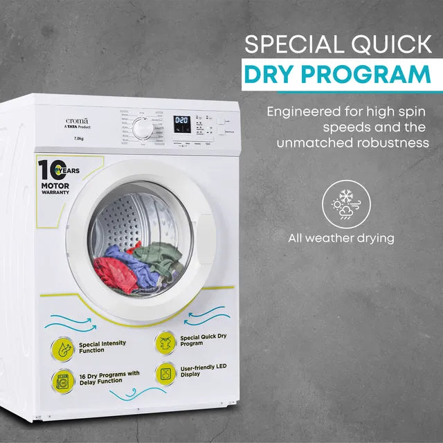 Croma 7 kg Fully Automatic Front Load Dryer (Fixed Frequency Motor, White) (OPENBOX)