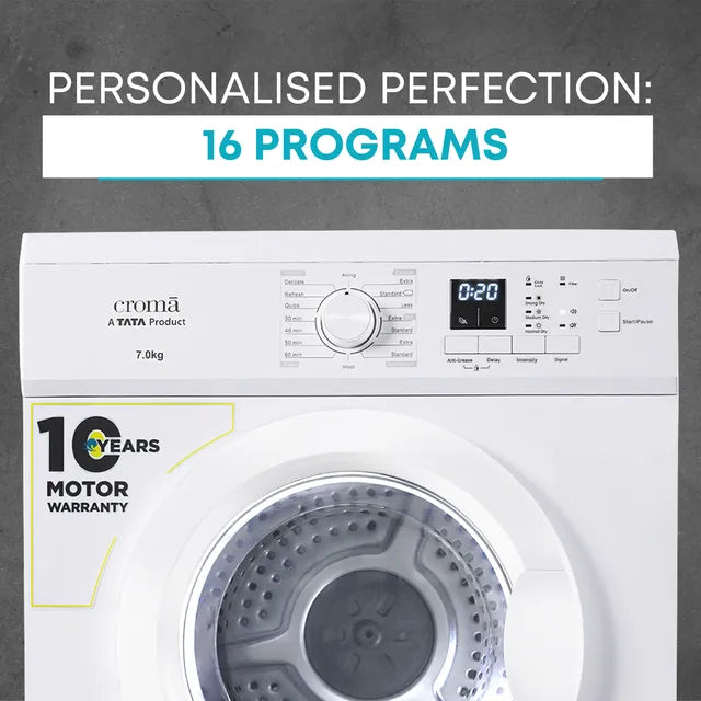 Croma 7 kg Fully Automatic Front Load Dryer (Fixed Frequency Motor, White) (OPENBOX)