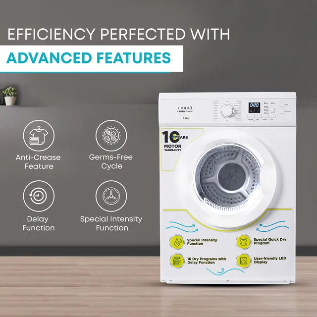 Croma 7 kg Fully Automatic Front Load Dryer (Fixed Frequency Motor, White) (OPENBOX)