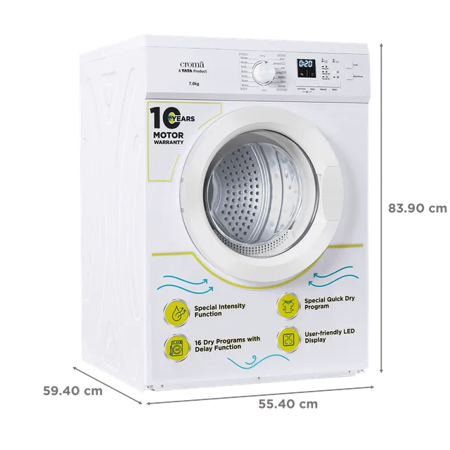 Croma 7 kg Fully Automatic Front Load Dryer (Fixed Frequency Motor, White) (OPENBOX)