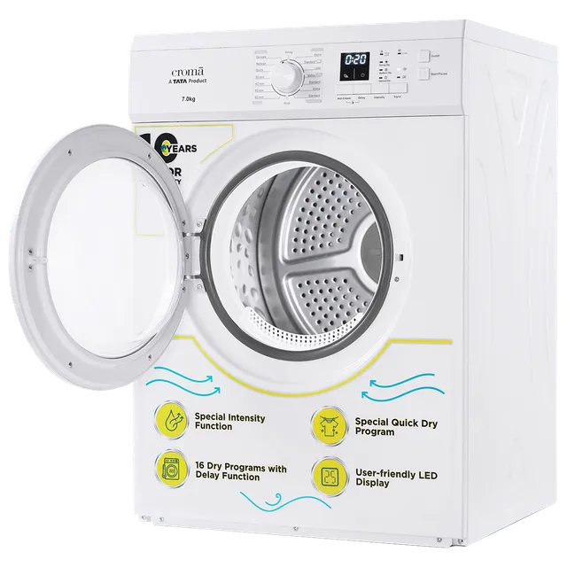 Croma 7 kg Fully Automatic Front Load Dryer (Fixed Frequency Motor, White) (OPENBOX)