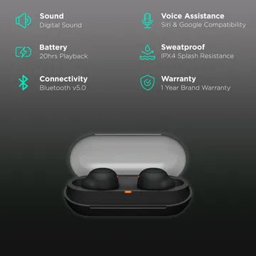 SONY WF-C500 92483281 TWS Earbuds (IPX4 Splashes, Sweat & Water Resistant, 20 Hours Playback, Black) (OPENBOX)