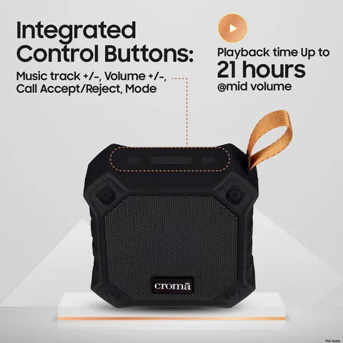 Croma 5W Portable Bluetooth Speaker (IPX7 Waterproof, High Bass, Black) (OPENBOX)