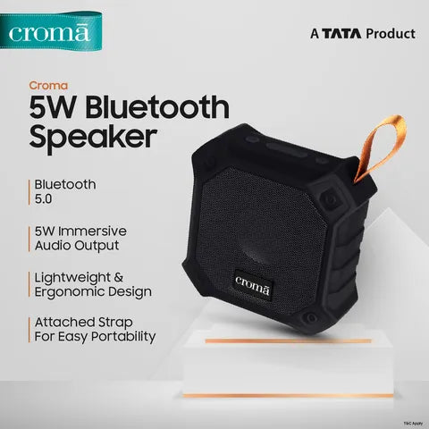 Croma 5W Portable Bluetooth Speaker (IPX7 Waterproof, High Bass, Black) (OPENBOX)