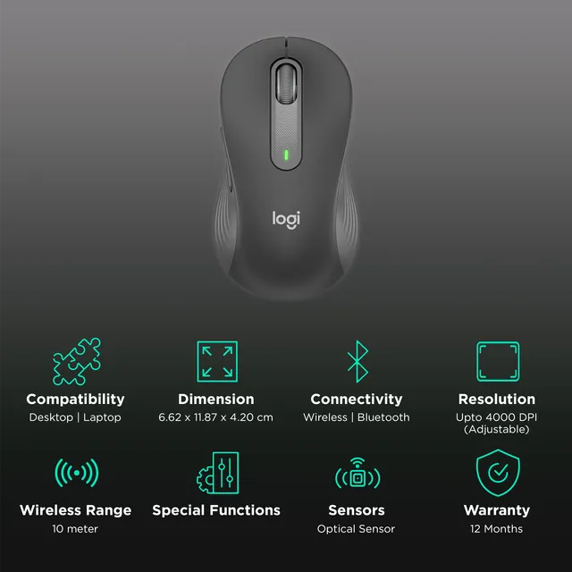 logitech Signature M650 L Wireless Optical Performance Mouse with Customizable Buttons (4000 DPI Adjustable, Multi Device Connectivity) (OPENBOX)