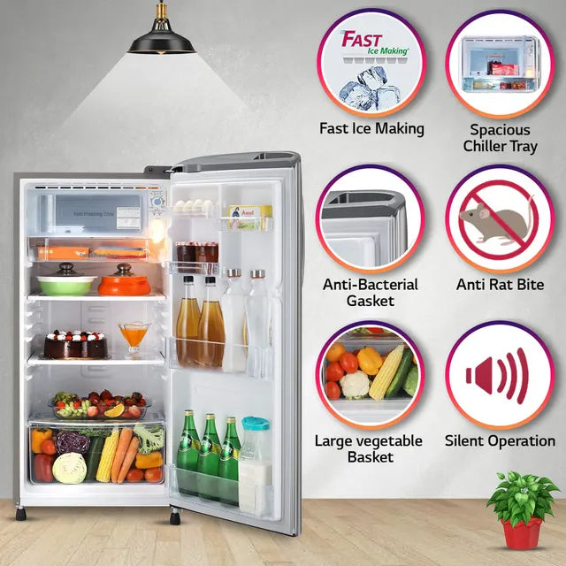 LG 185 Litres 3 Star Direct Cool Single Door Refrigerator with Stabilizer Free Operation (GL-B201APZD, Shiny Steel) (OPENBOX)