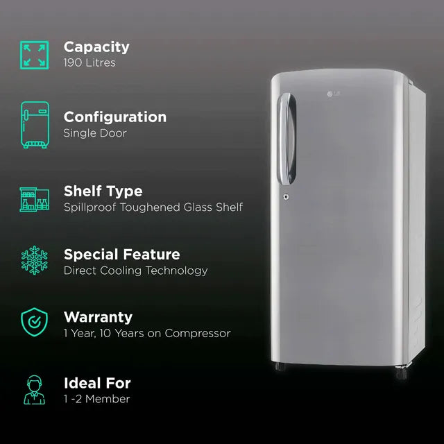 LG 185 Litres 3 Star Direct Cool Single Door Refrigerator with Stabilizer Free Operation (GL-B201APZD, Shiny Steel) (OPENBOX)