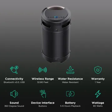 Croma 80W Portable Bluetooth Speaker (Water Resistant, 360 Degree Sound, 4.1 Channel (OPENBOX)