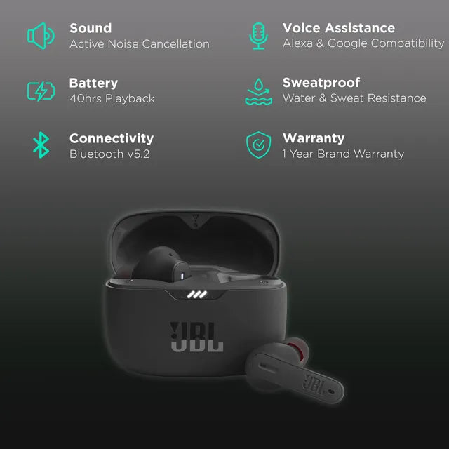 JBL Tune 230NC JBLT230NCTWSBLK TWS Earbuds with Active Noise Cancellation (Sweat & Water Resistant, 40 Hours Playback, Black) (OPENBOX)