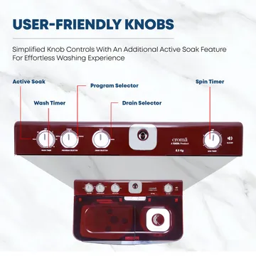 Croma 8.5 kg 5 Star Semi Automatic Washing Machine with Active Soak Function (CRLW085SMF231002, Burgundy) (OPENBOX)