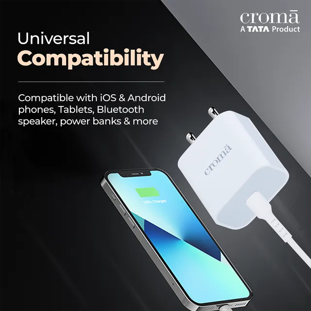 Croma 20W Type C Fast Charger (Type c to type c cable included, Apple compatible, white) (OPENBOX)