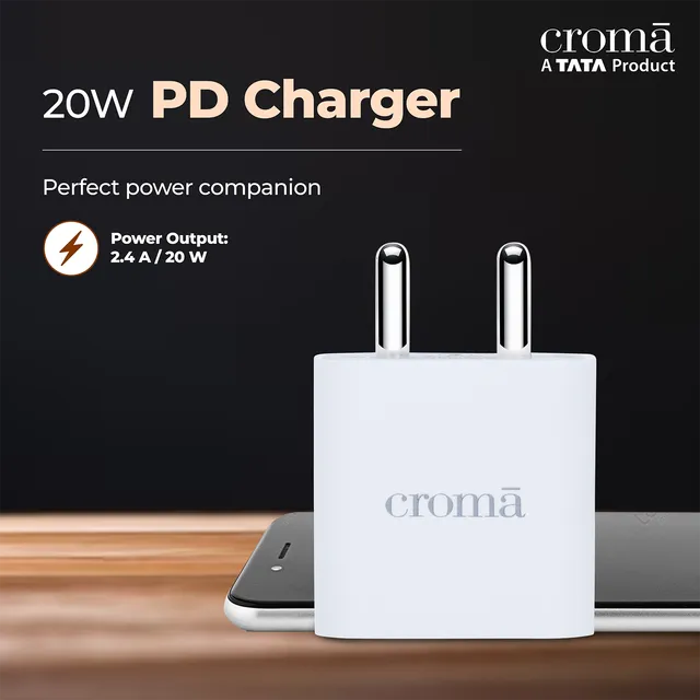 Croma 20W Type C Fast Charger (Type c to type c cable included, Apple compatible, white) (OPENBOX)